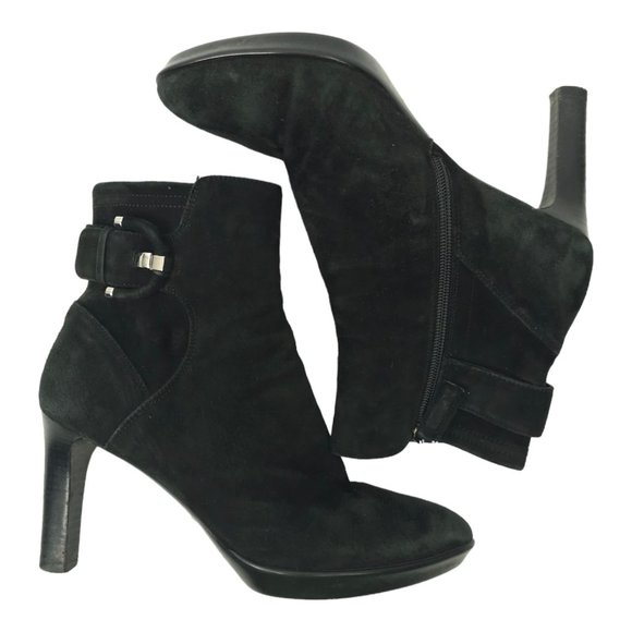 Aquatalia Rachele Side Zip Suede Ankle Boots Womens 8.5 Buckle Detail Stiletto - Picture 2 of 11